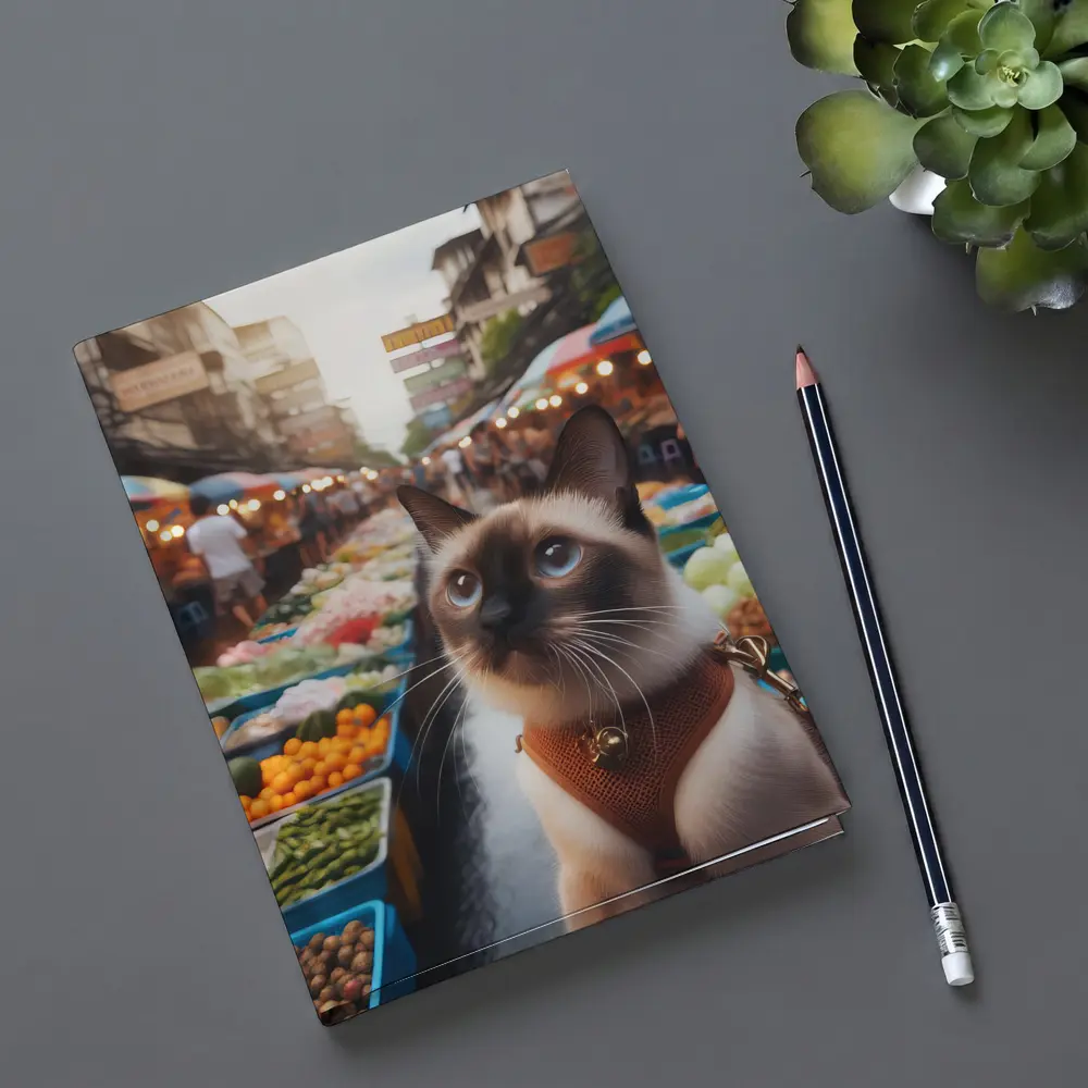 Siamese Cat at Colorful Street Market – Notebooks
