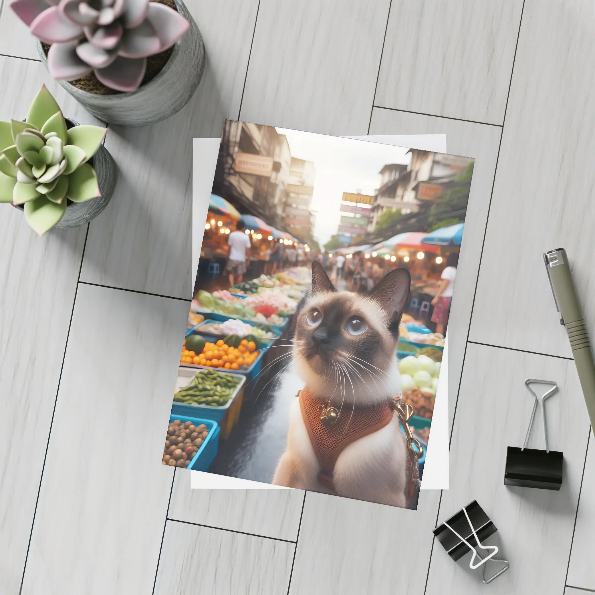 Siamese Cat at Colorful Street Market – Postcards
