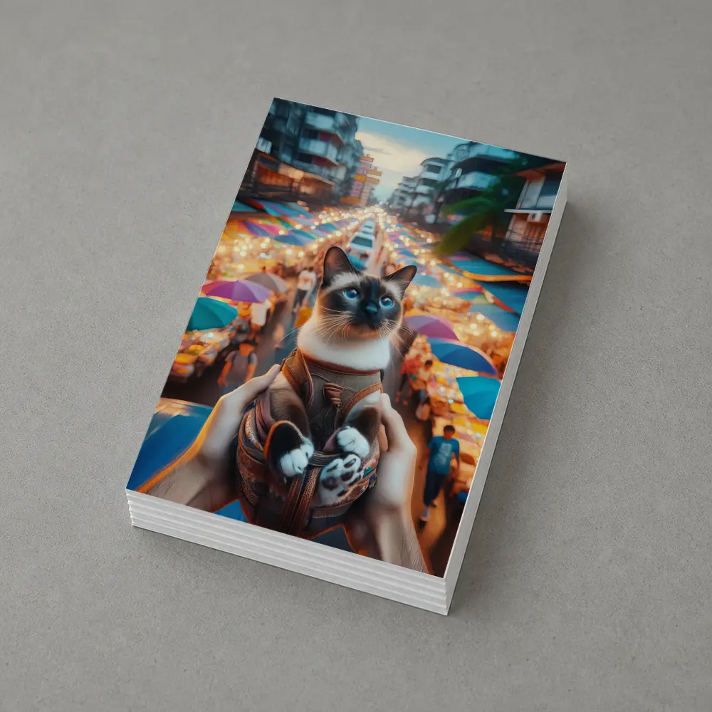 Siamese Cat Over Colorful Night Market Street – Postcards