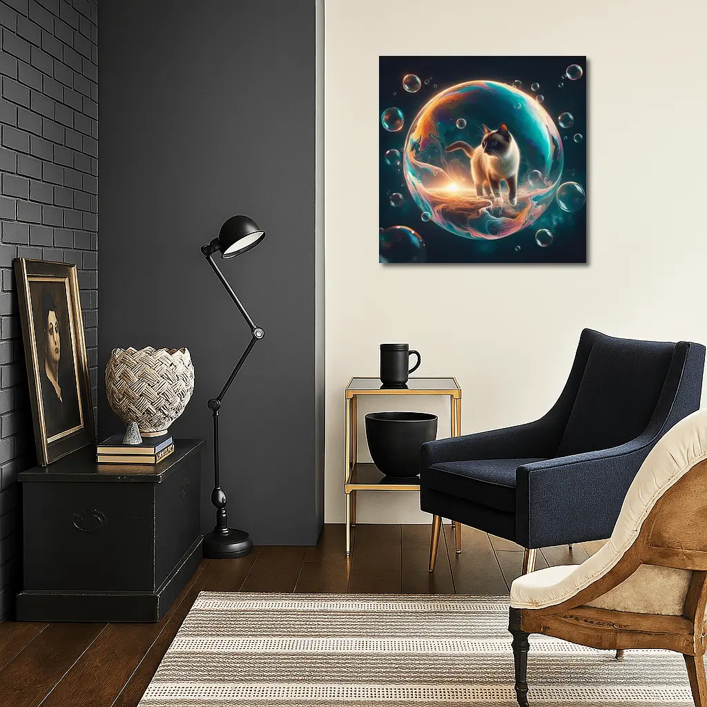 Siamese Cat Standing Inside Cosmic Bubble – Wall Art