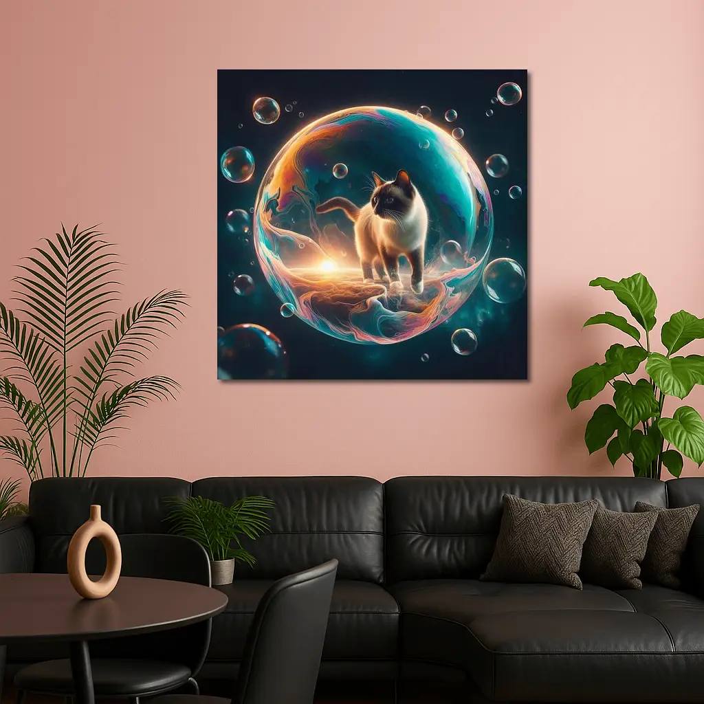 Siamese Cat Standing Inside Cosmic Bubble – Wall Art