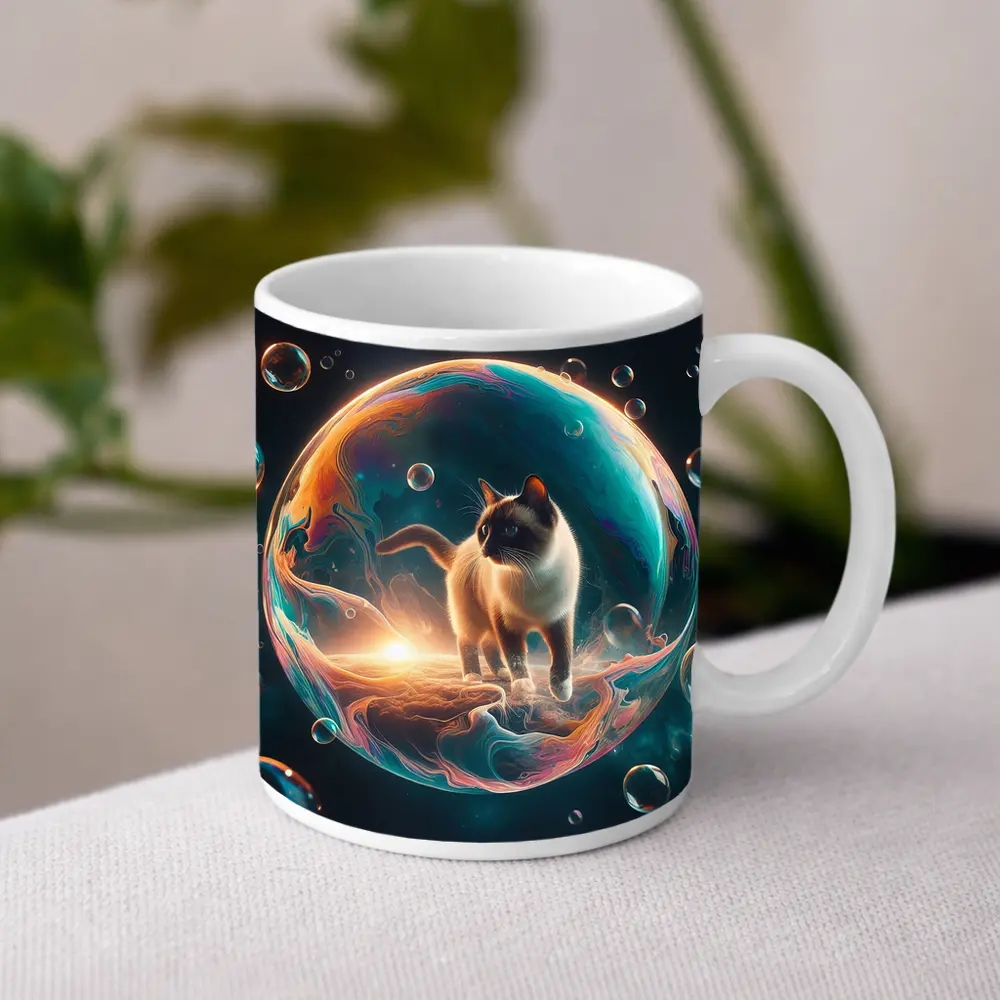 Siamese Cat Standing Inside Cosmic Bubble – Mugs