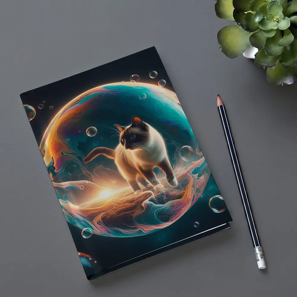 Siamese Cat Standing Inside Cosmic Bubble – Notebooks