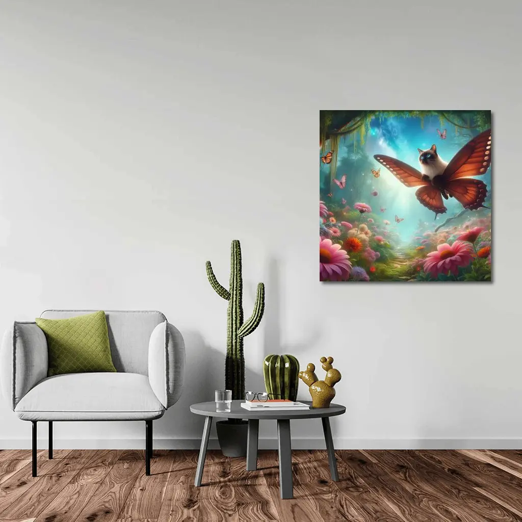 Siamese Cat Butterfly Wings Fantasy Forest – Wall Art
