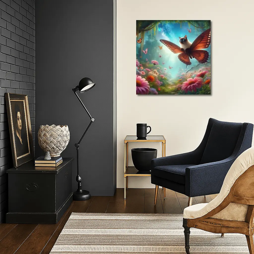 Siamese Cat Butterfly Wings Fantasy Forest – Wall Art