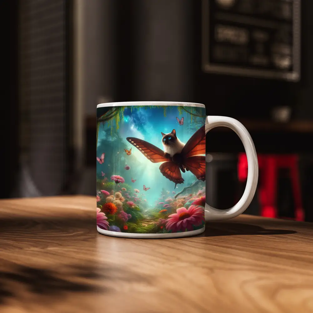 Siamese Cat Butterfly Wings Fantasy Forest – Mugs