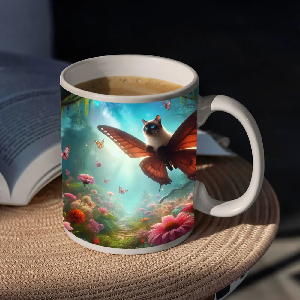 Siamese Cat Butterfly Wings Fantasy Forest – Mugs