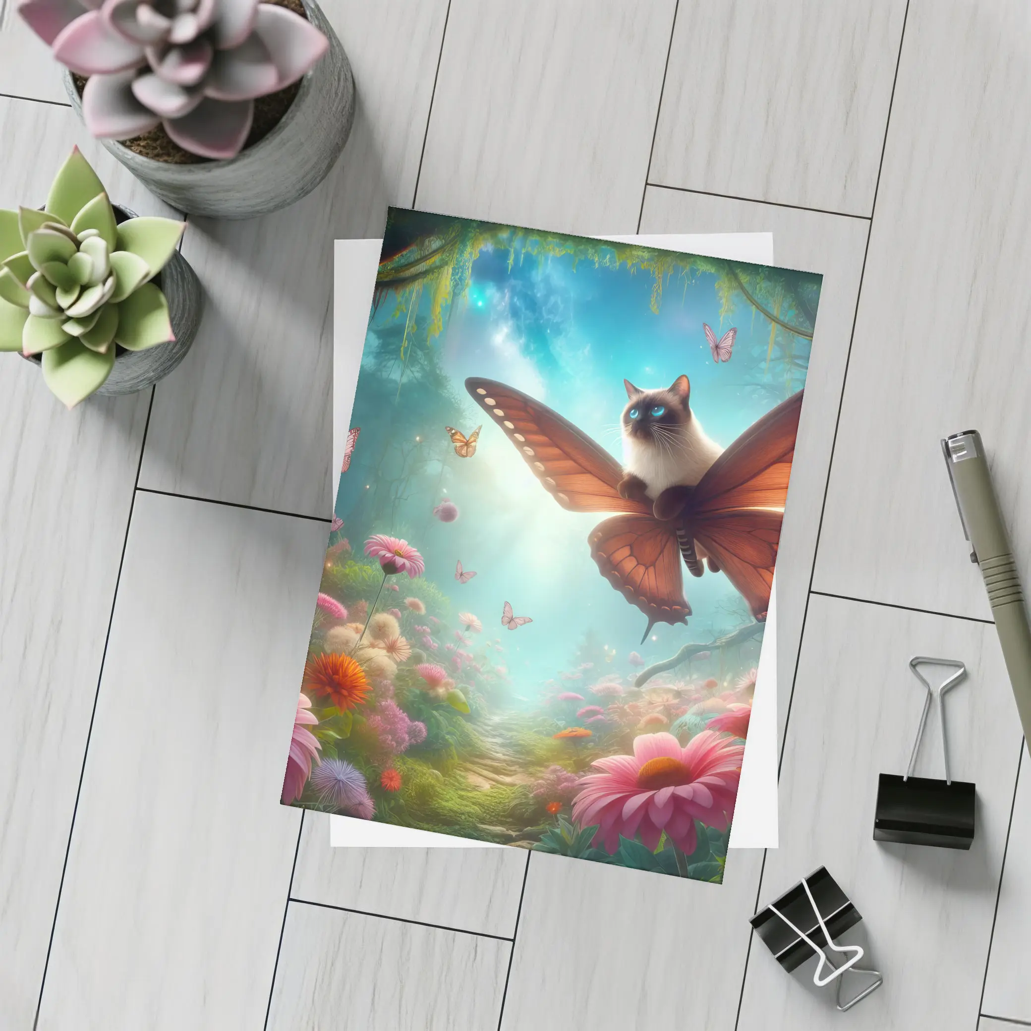 Siamese Cat Butterfly Wings Fantasy Forest – Postcards