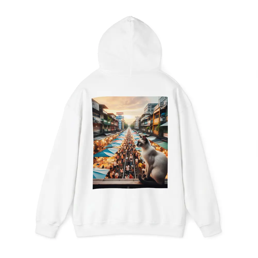 Siamese Cat Overlooking Busy Thailand Street Market – Hoodies