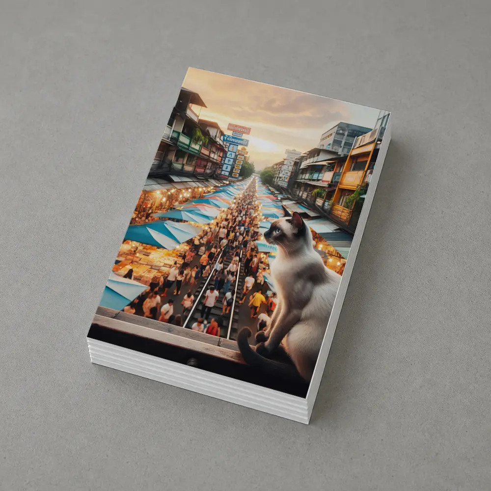 Siamese Cat Overlooking Busy Thailand Street Market – Postcards