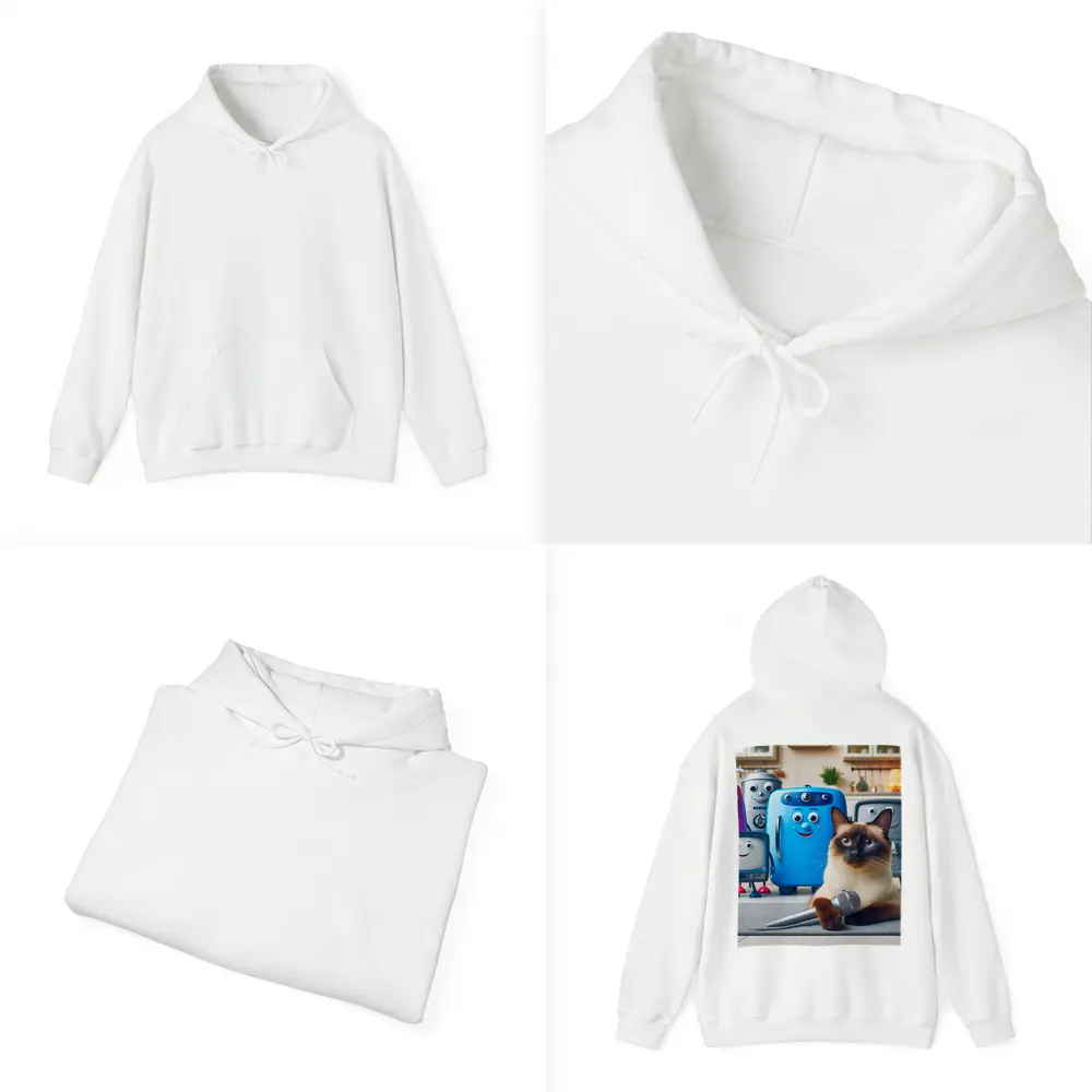 Siamese Cat With Cartoon Appliances Kitchen Scene – Hoodies