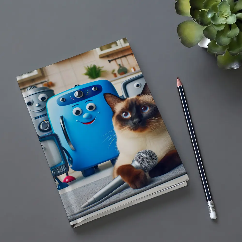 Siamese Cat With Cartoon Appliances Kitchen Scene – Notebooks