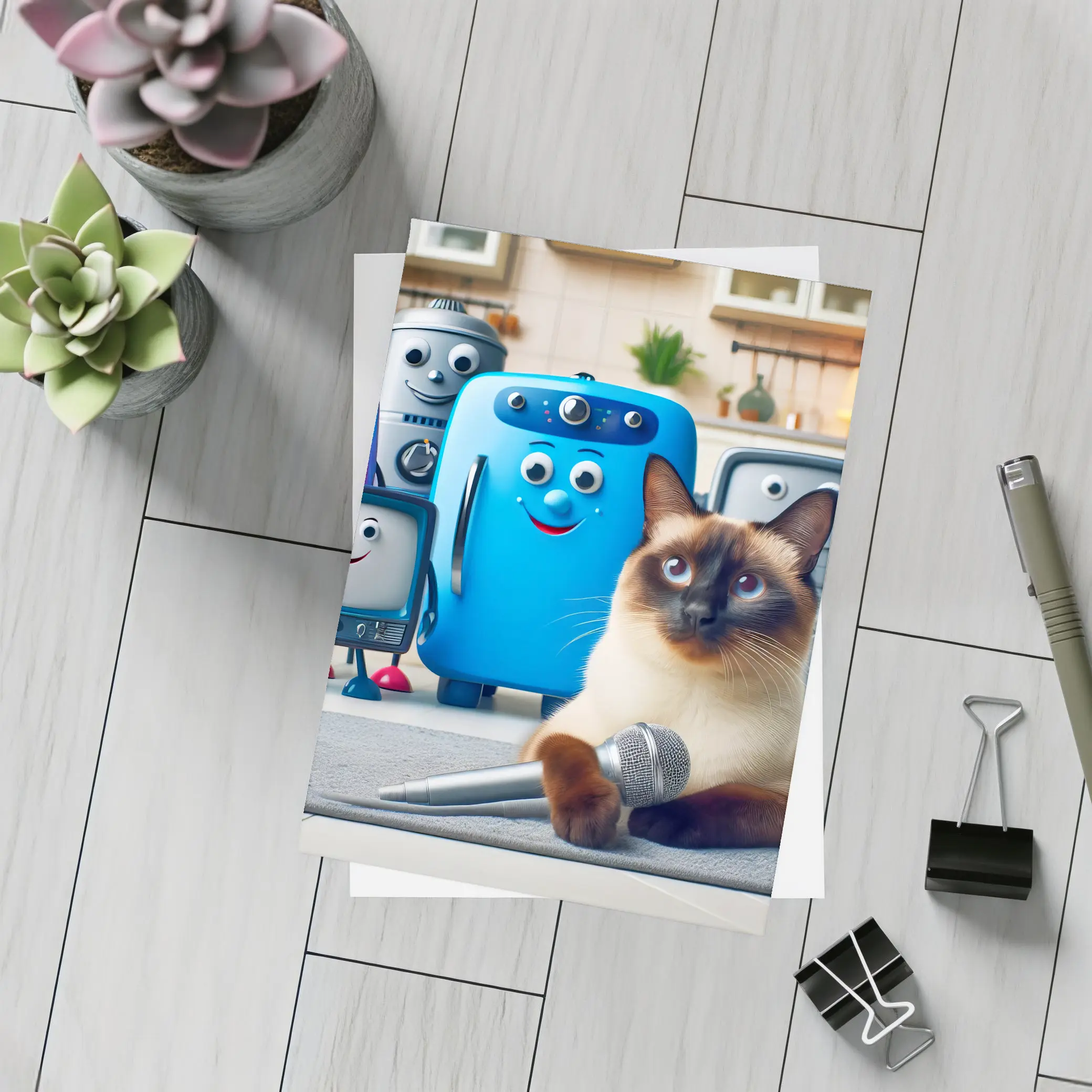 Siamese Cat With Cartoon Appliances Kitchen Scene – Postcards