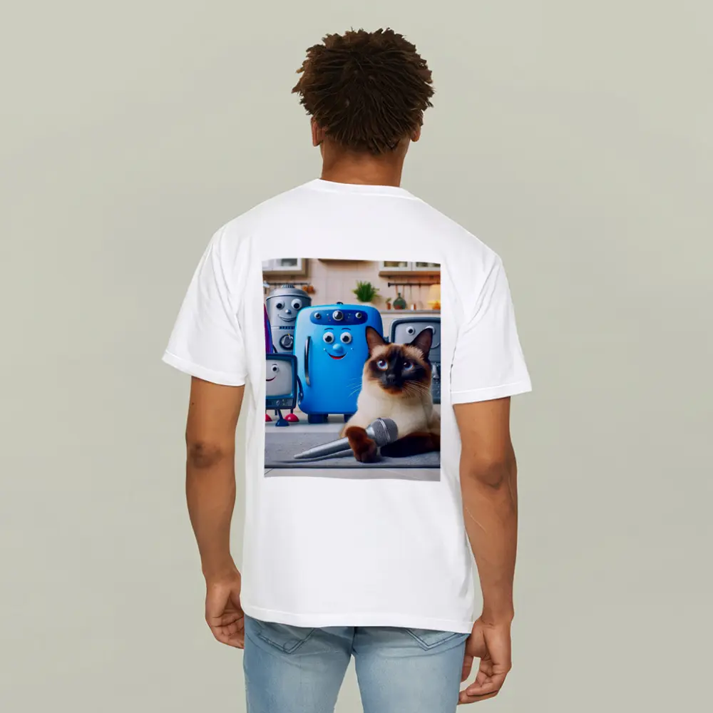Siamese Cat With Cartoon Appliances Kitchen Scene – T-Shirts