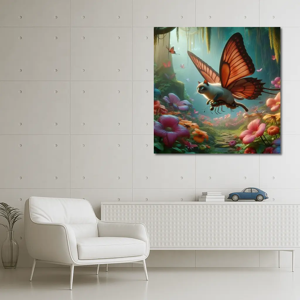 Siamese Butterfly Cat Flying Enchanted Forest – Wall Art