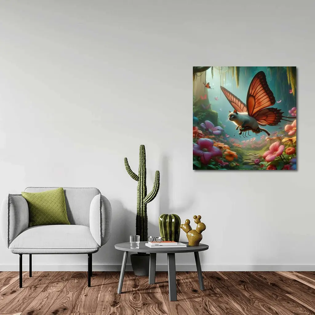 Siamese Butterfly Cat Flying Enchanted Forest – Wall Art