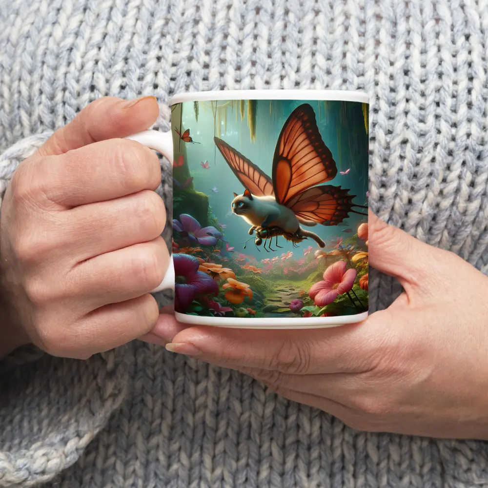 Siamese Butterfly Cat Flying Enchanted Forest – Mugs