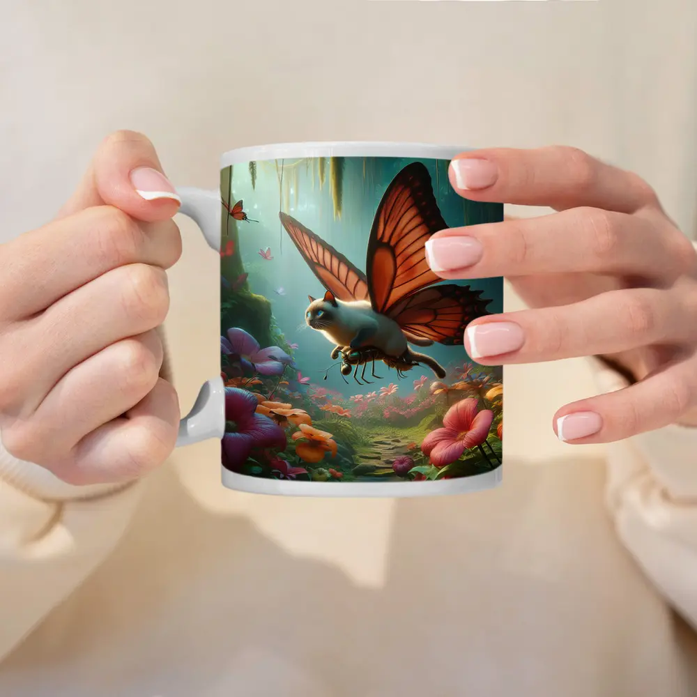 Siamese Butterfly Cat Flying Enchanted Forest – Mugs