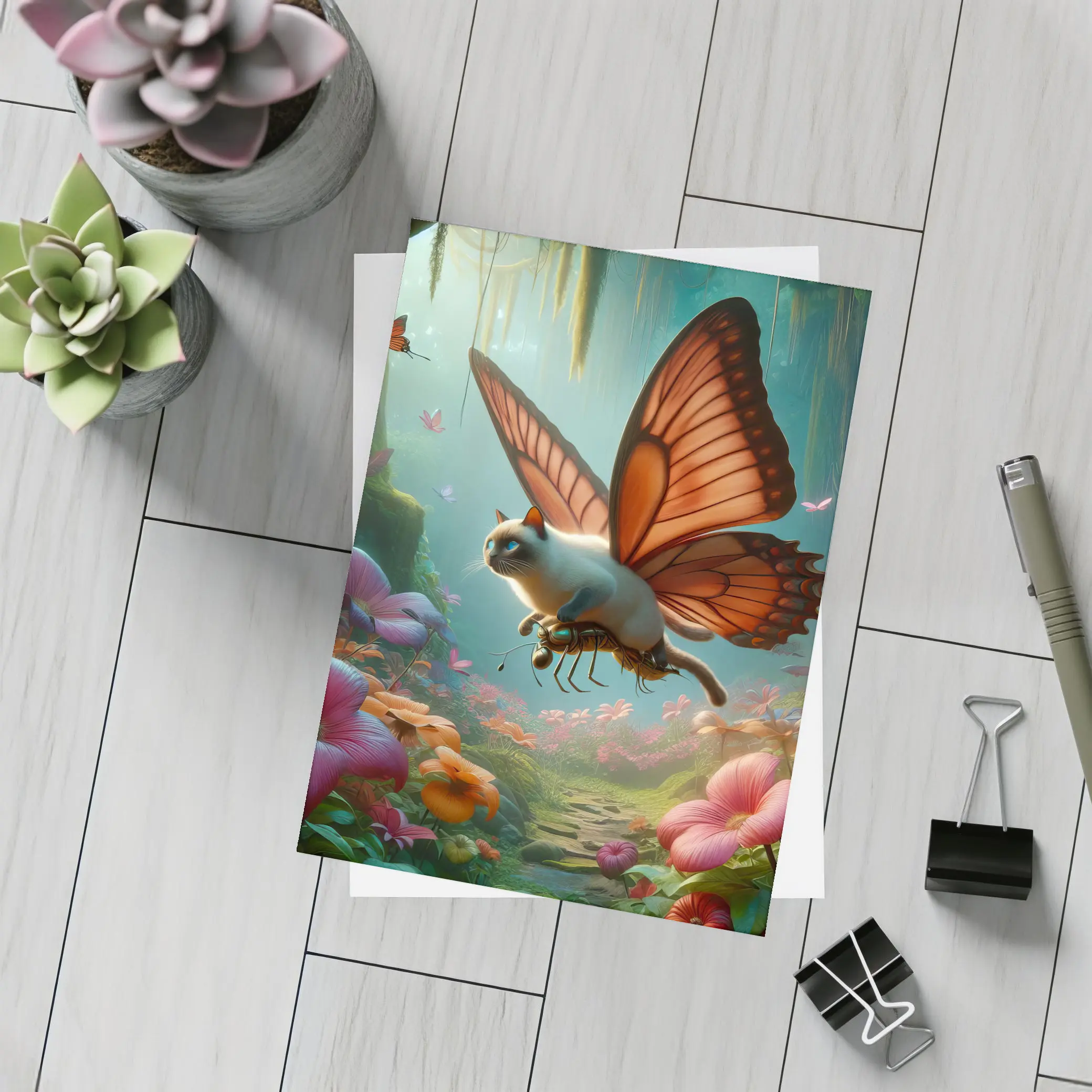 Siamese Butterfly Cat Flying Enchanted Forest – Postcards