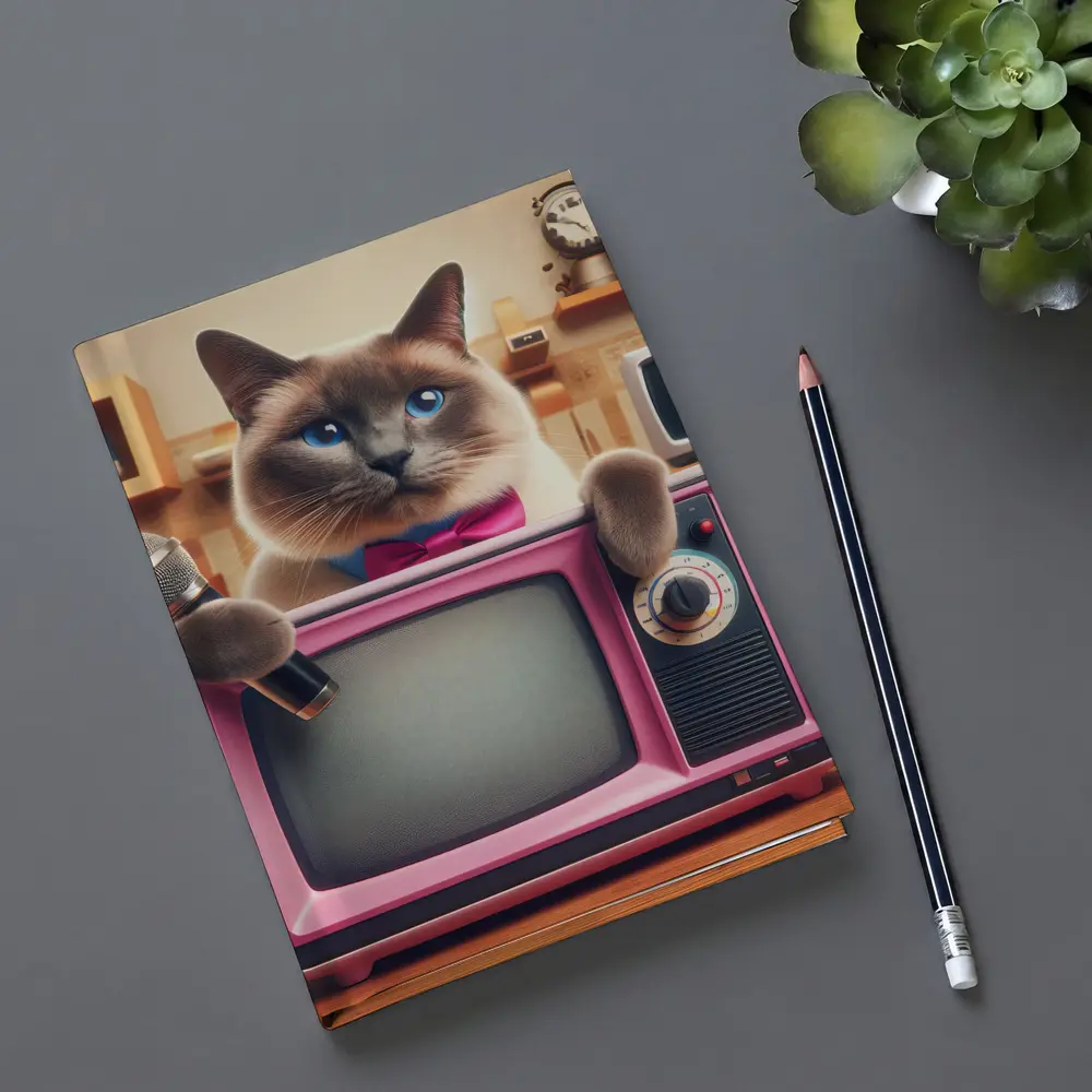 Birman Cat Holding Microphone Retro Pink TV – Notebooks