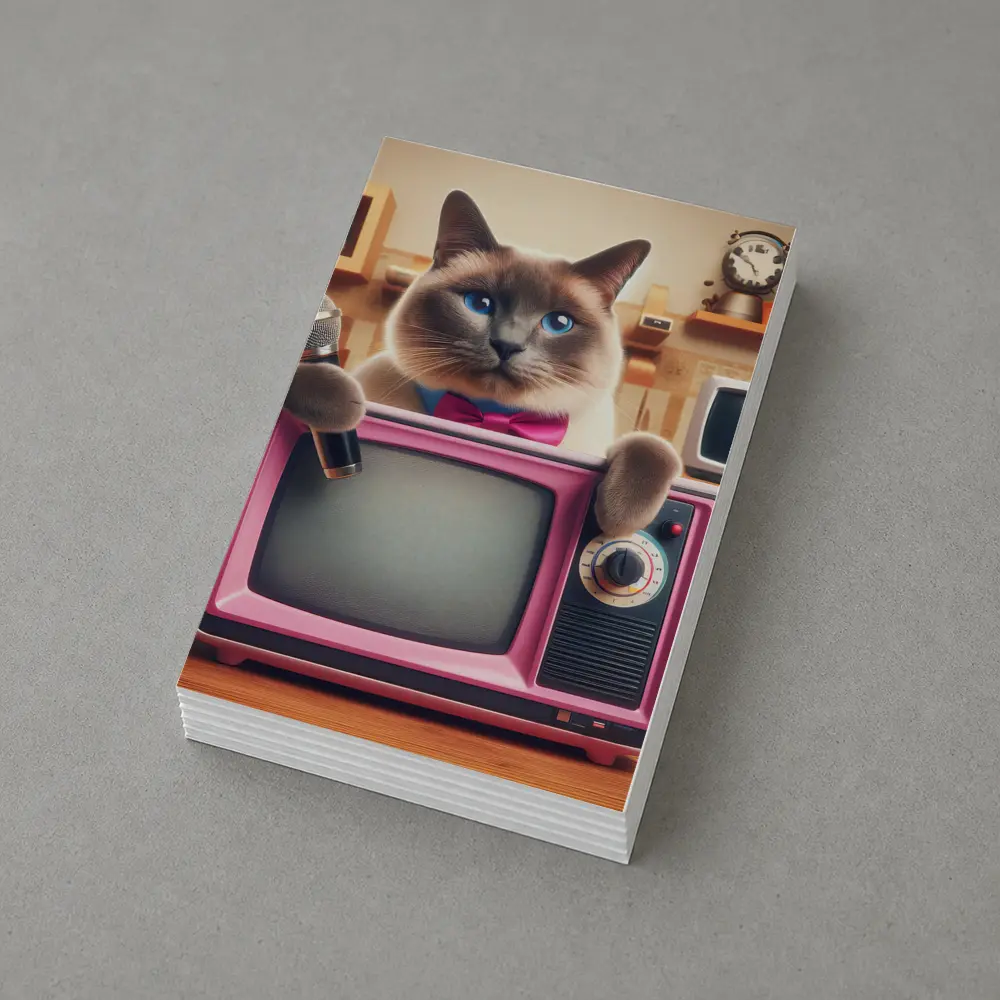 Birman Cat Holding Microphone Retro Pink TV – Postcards
