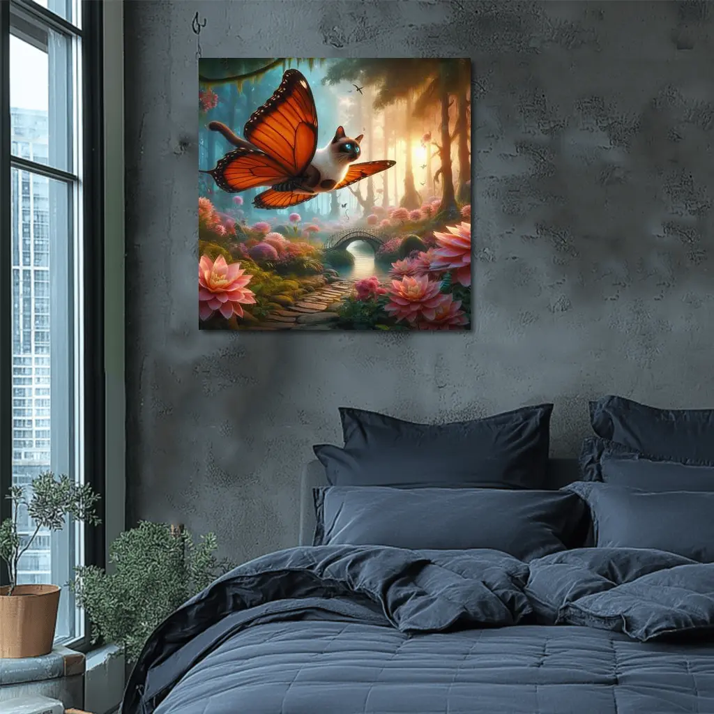 Siamese Cat Butterfly Wings Fantasy Forest – Wall Art