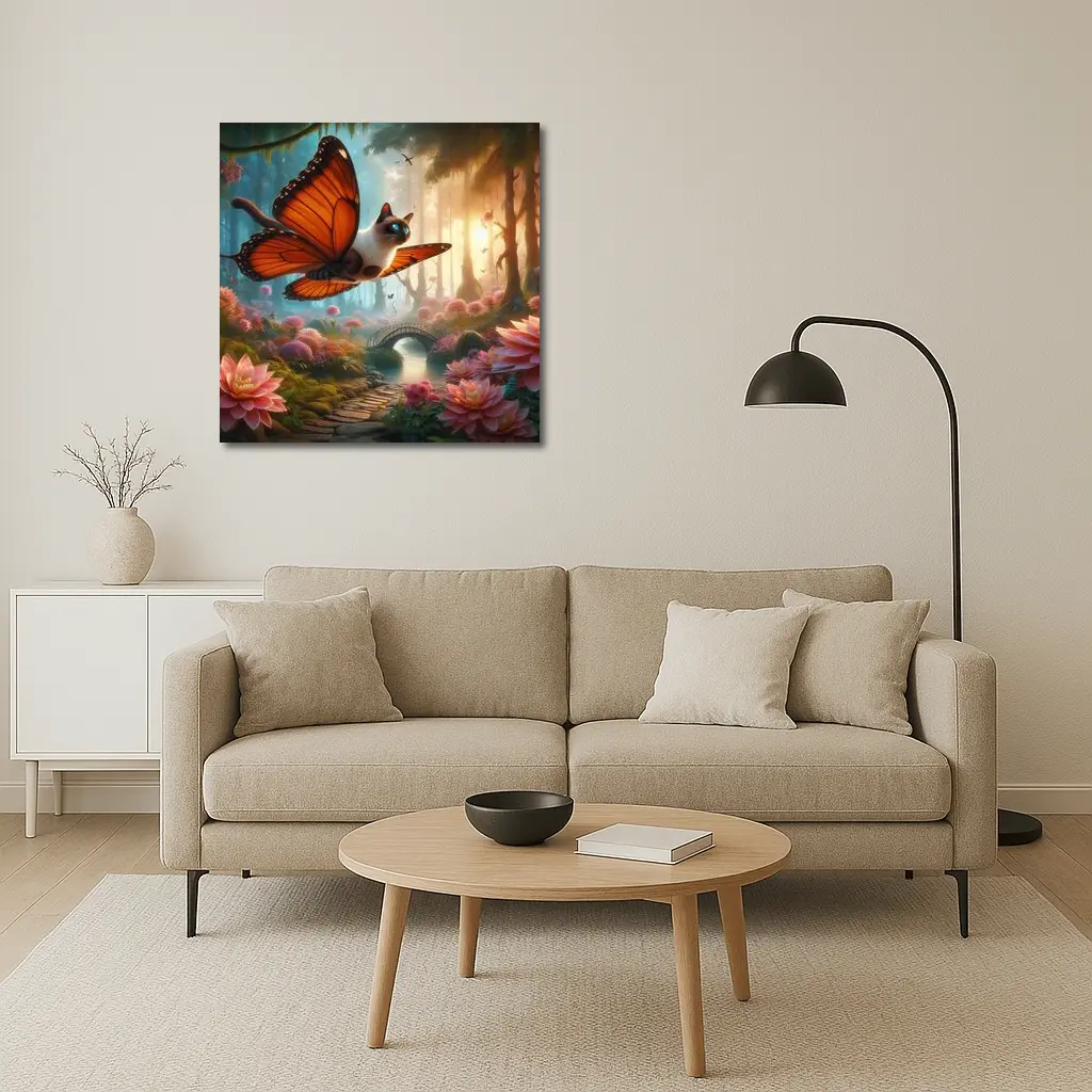 Siamese Cat Butterfly Wings Fantasy Forest – Wall Art