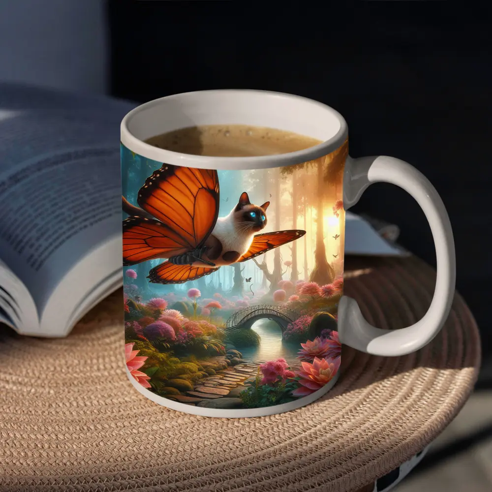 Siamese Cat Butterfly Wings Fantasy Forest – Mugs