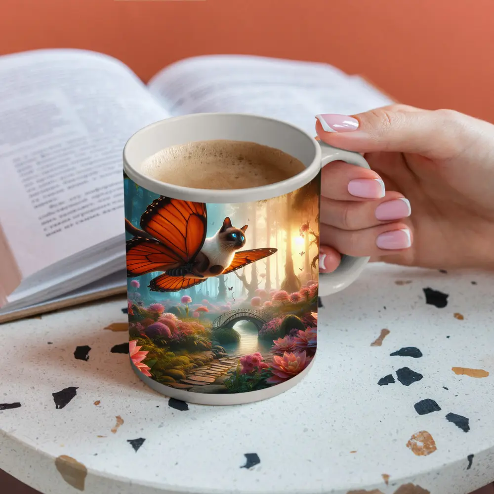 Siamese Cat Butterfly Wings Fantasy Forest – Mugs