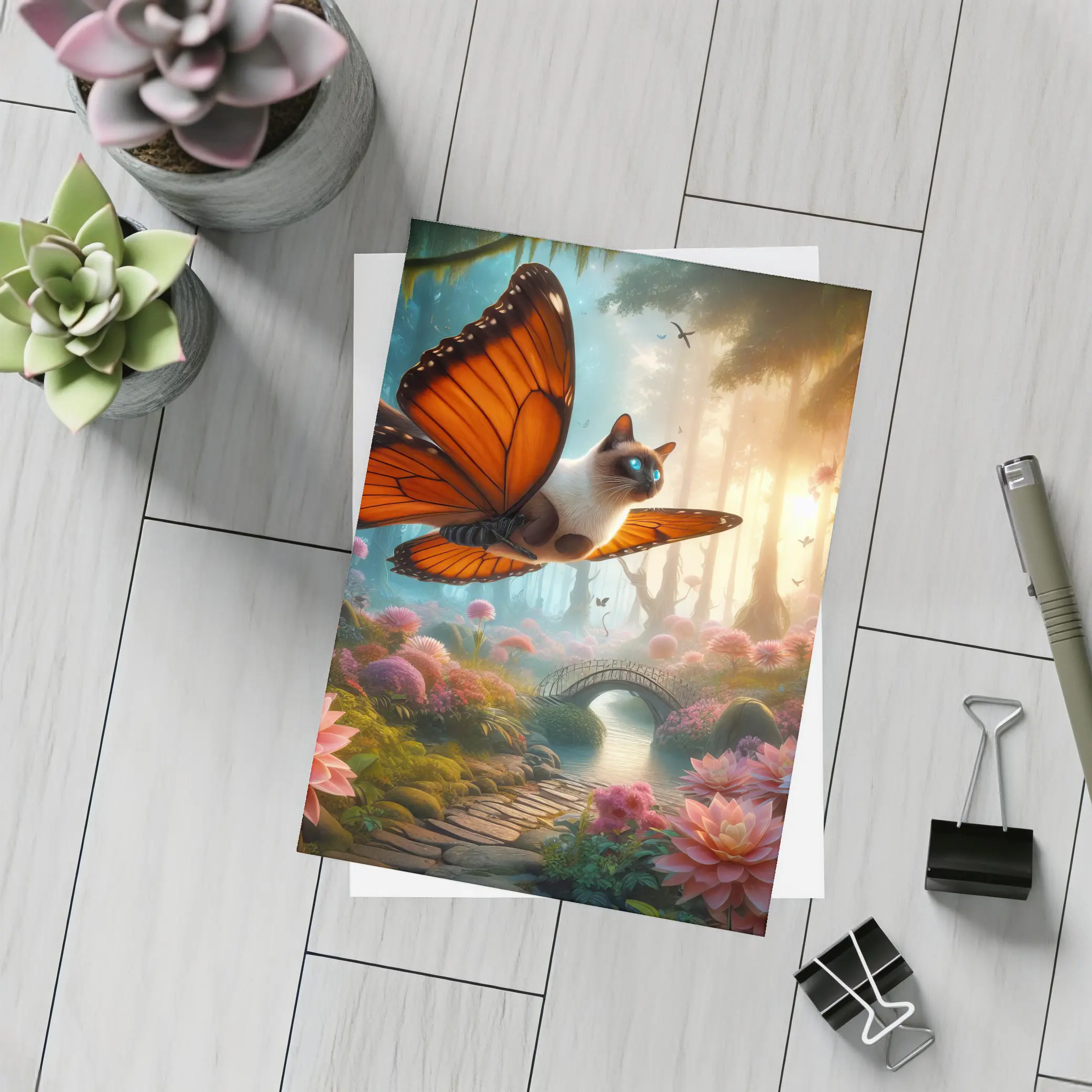 Siamese Cat Butterfly Wings Fantasy Forest – Postcards