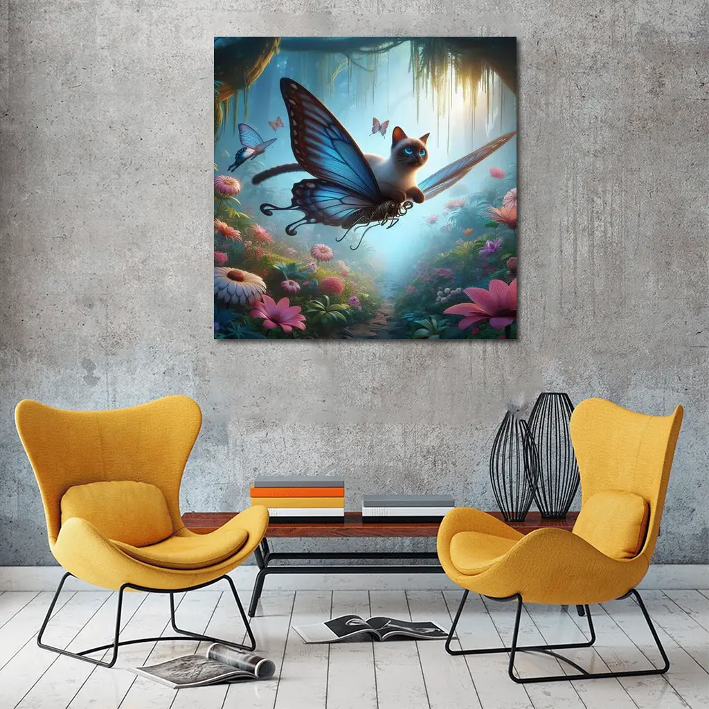 Siamese Cat Butterfly Wings Fantasy Forest – Wall Art