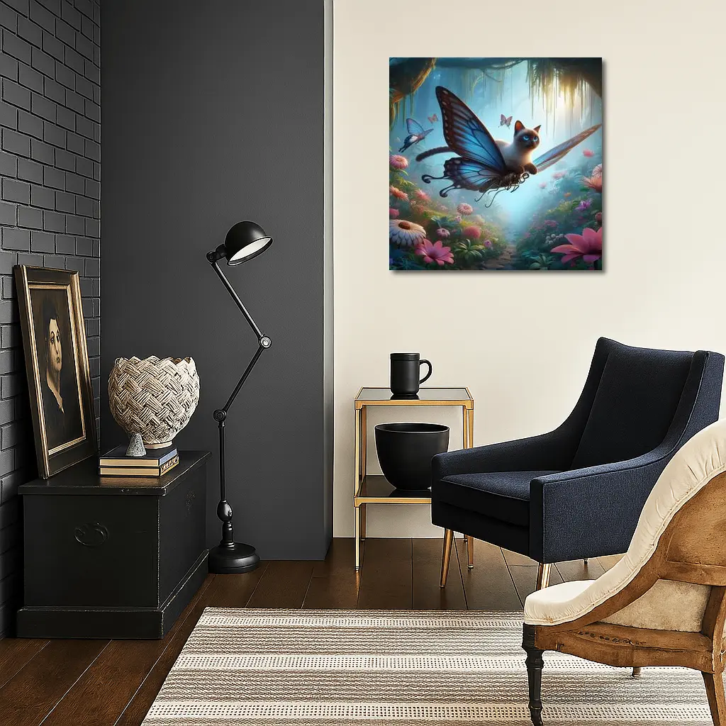 Siamese Cat Butterfly Wings Fantasy Forest – Wall Art