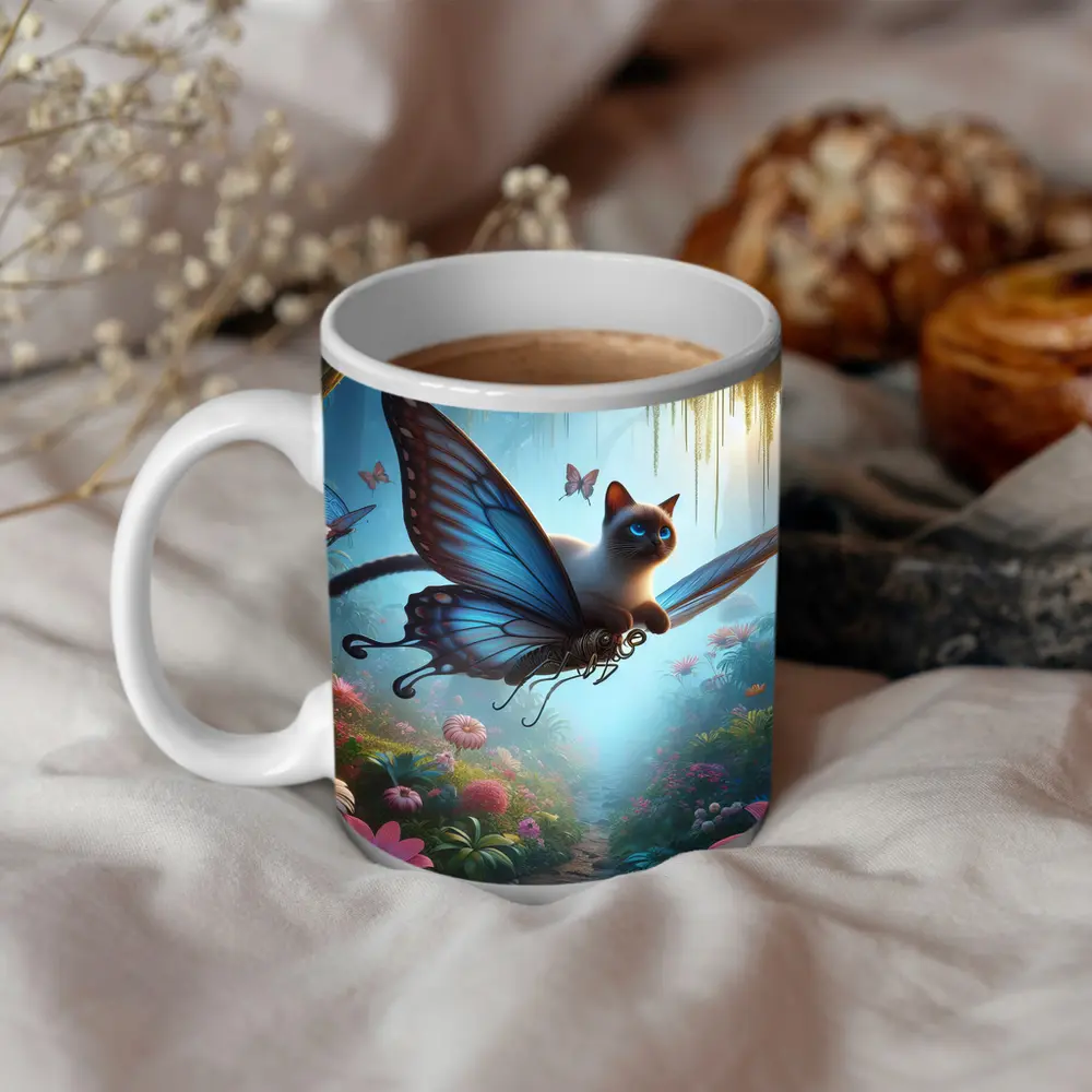 Siamese Cat Butterfly Wings Fantasy Forest – Mugs