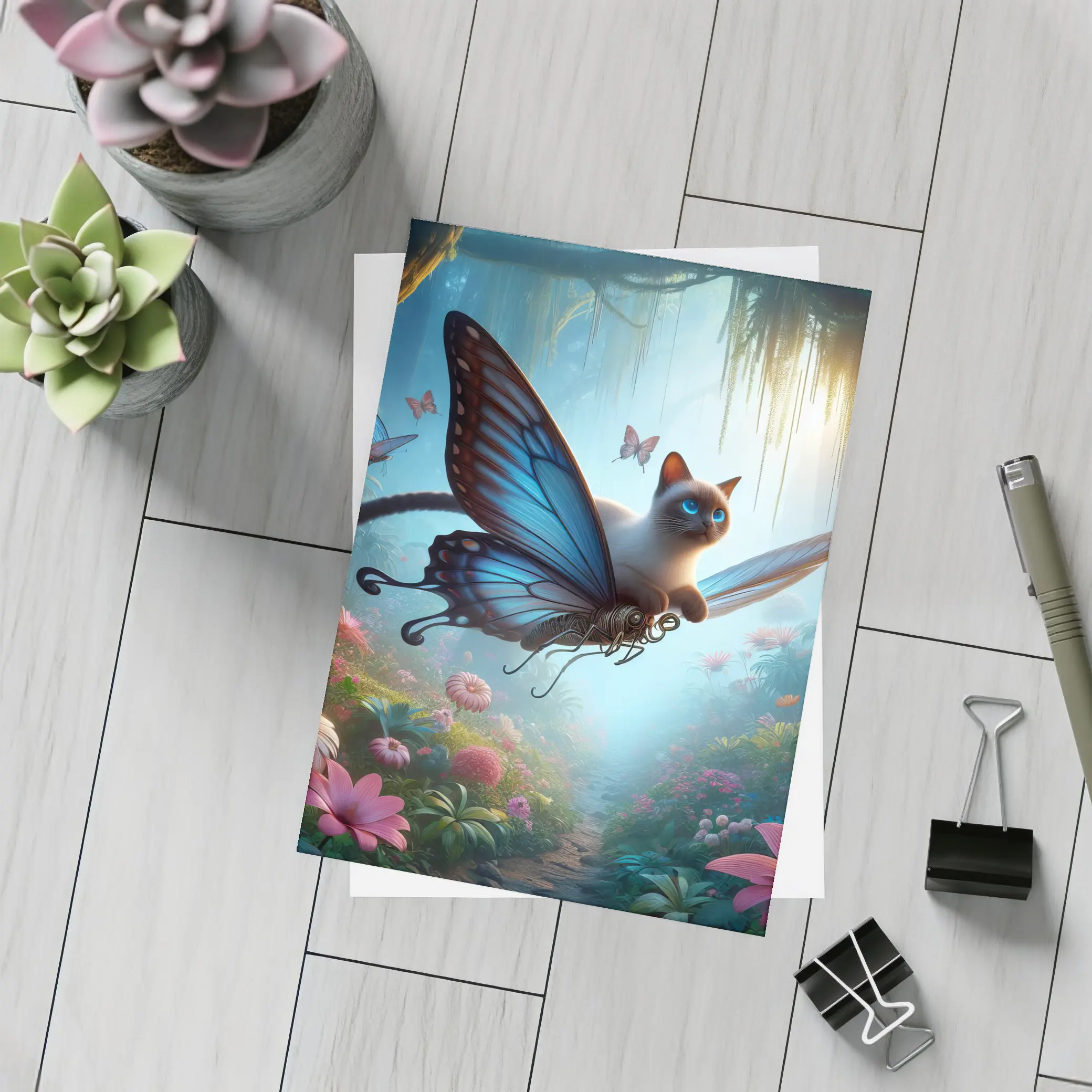 Siamese Cat Butterfly Wings Fantasy Forest – Postcards