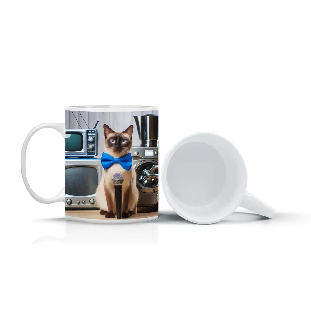 Siamese Cat Blue Bow Tie Microphone Retro – Mugs