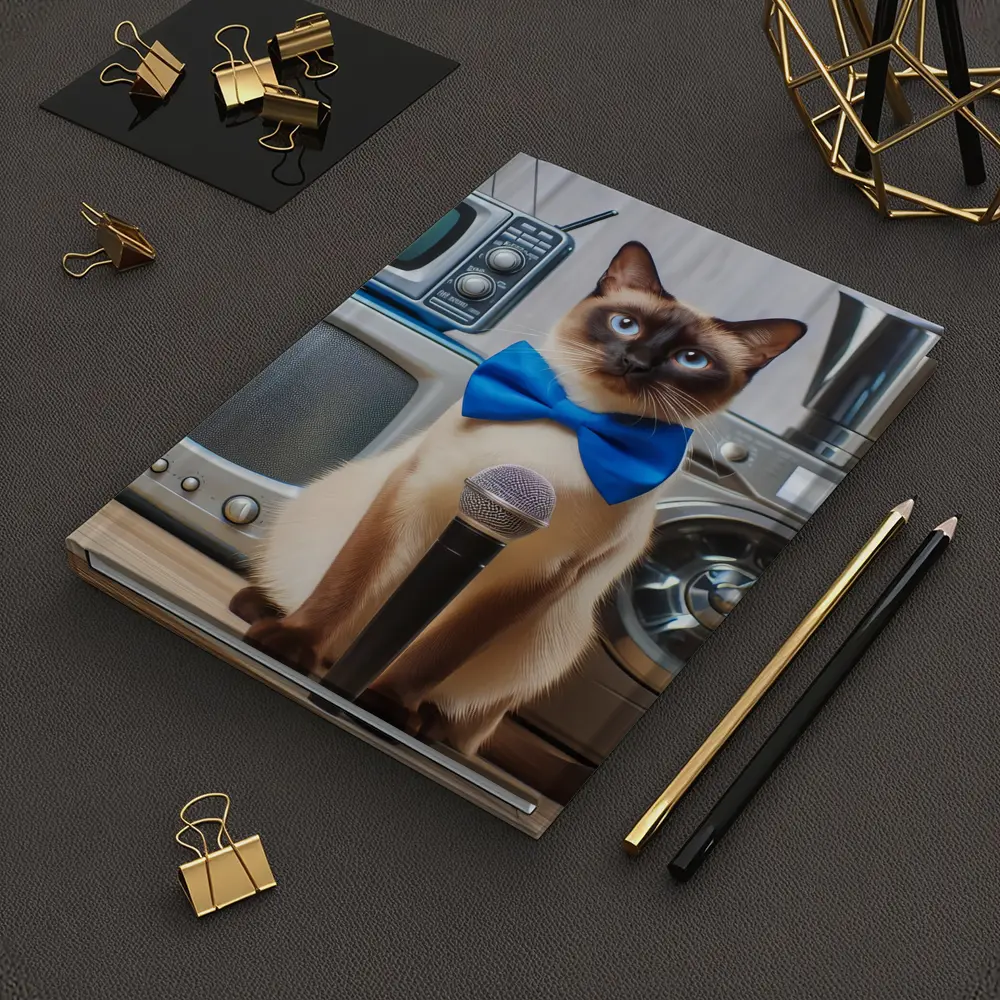 Siamese Cat Blue Bow Tie Microphone Retro – Notebooks