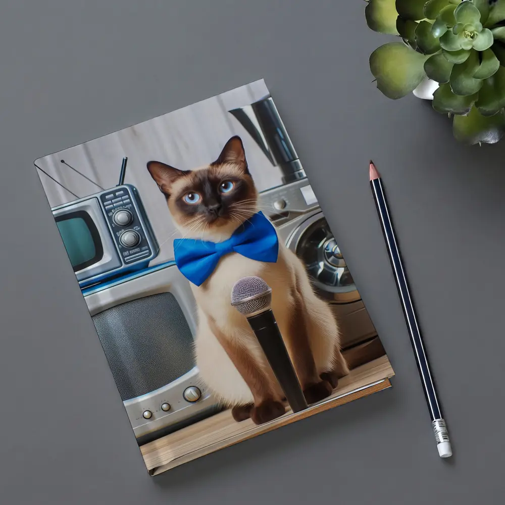 Siamese Cat Blue Bow Tie Microphone Retro – Notebooks