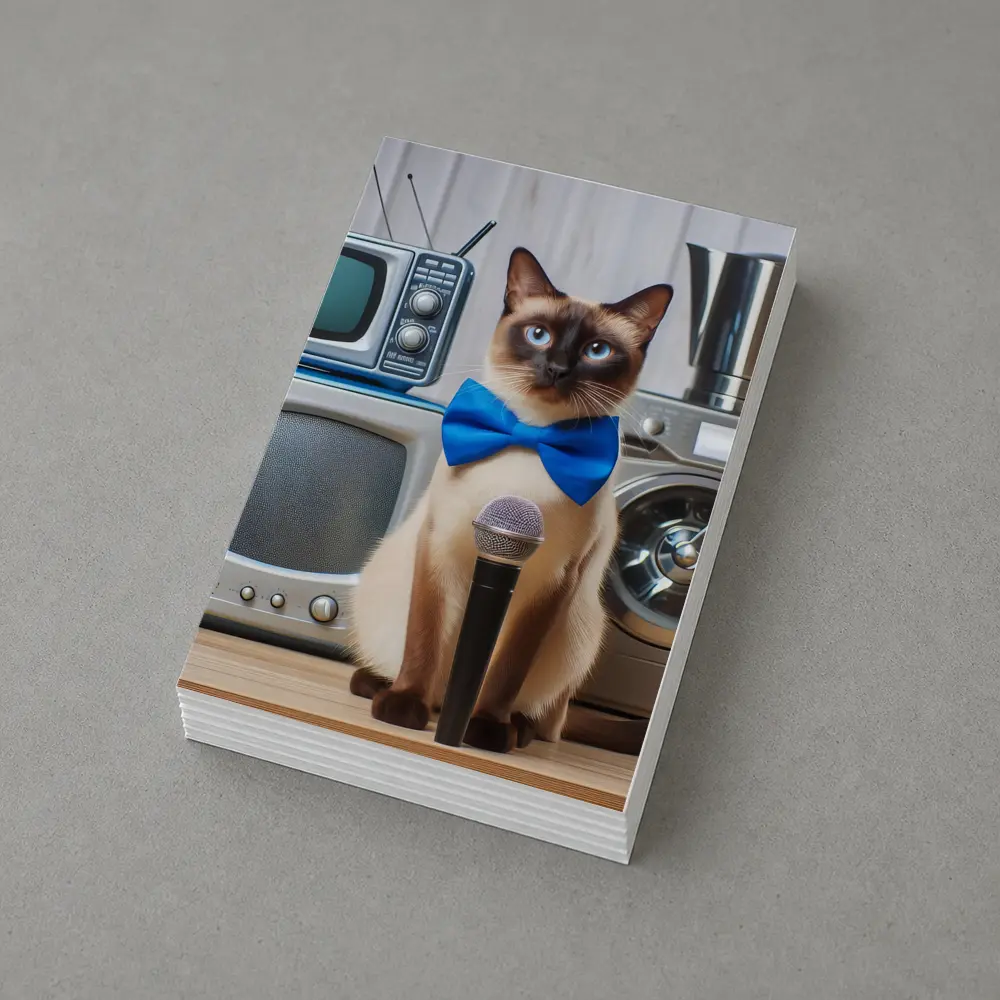 Siamese Cat Blue Bow Tie Microphone Retro – Postcards