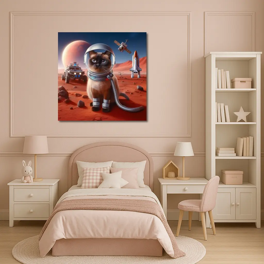 Siamese Cat Astronaut On Mars Surface – Wall Art