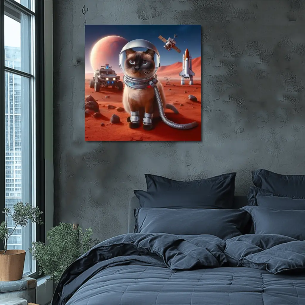Siamese Cat Astronaut On Mars Surface – Wall Art