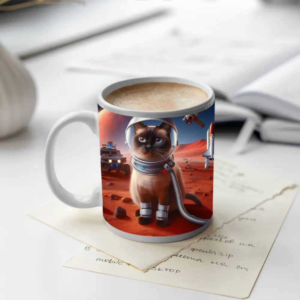 Siamese Cat Astronaut On Mars Surface – Mugs