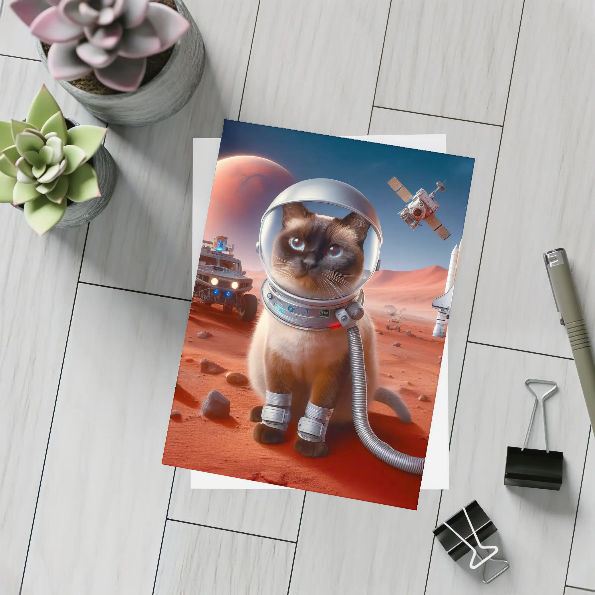 Siamese Cat Astronaut On Mars Surface – Postcards
