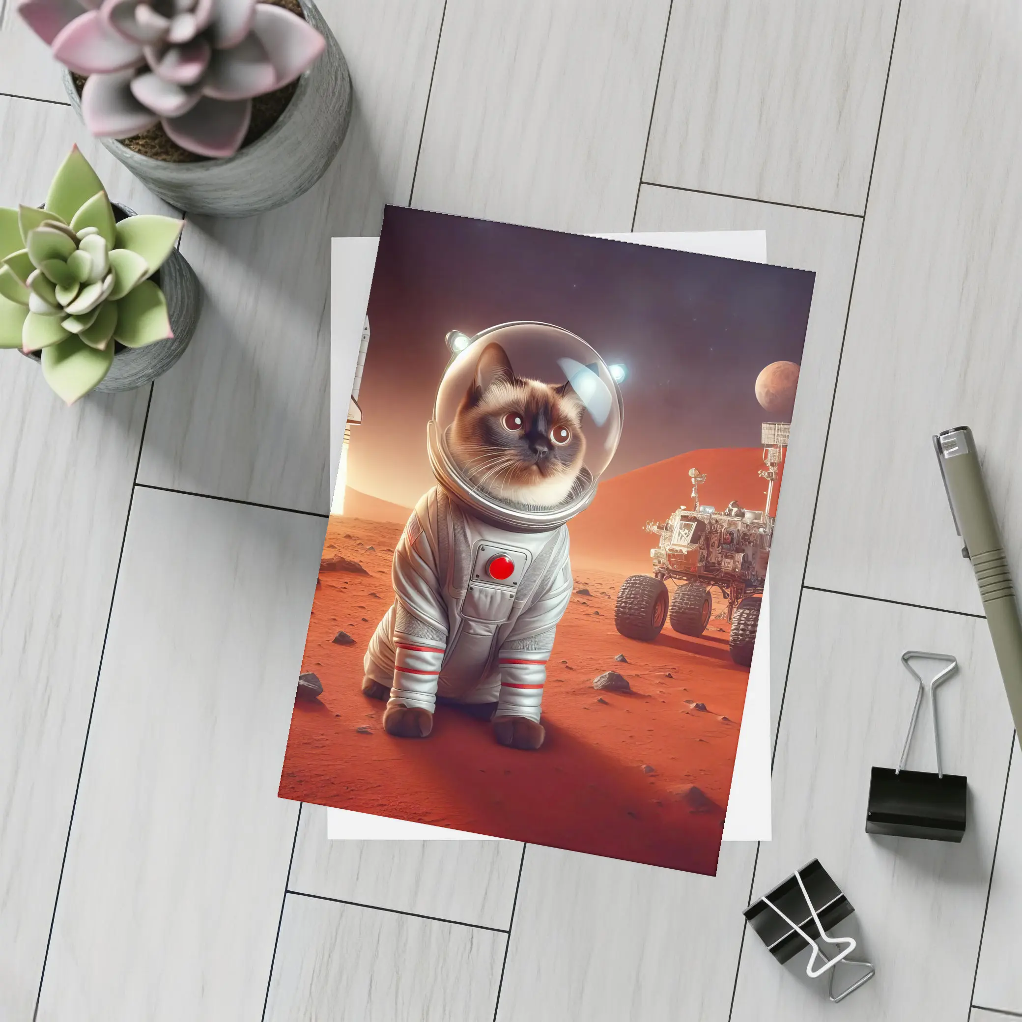 Siamese Cat Astronaut On Mars Surface – Postcards