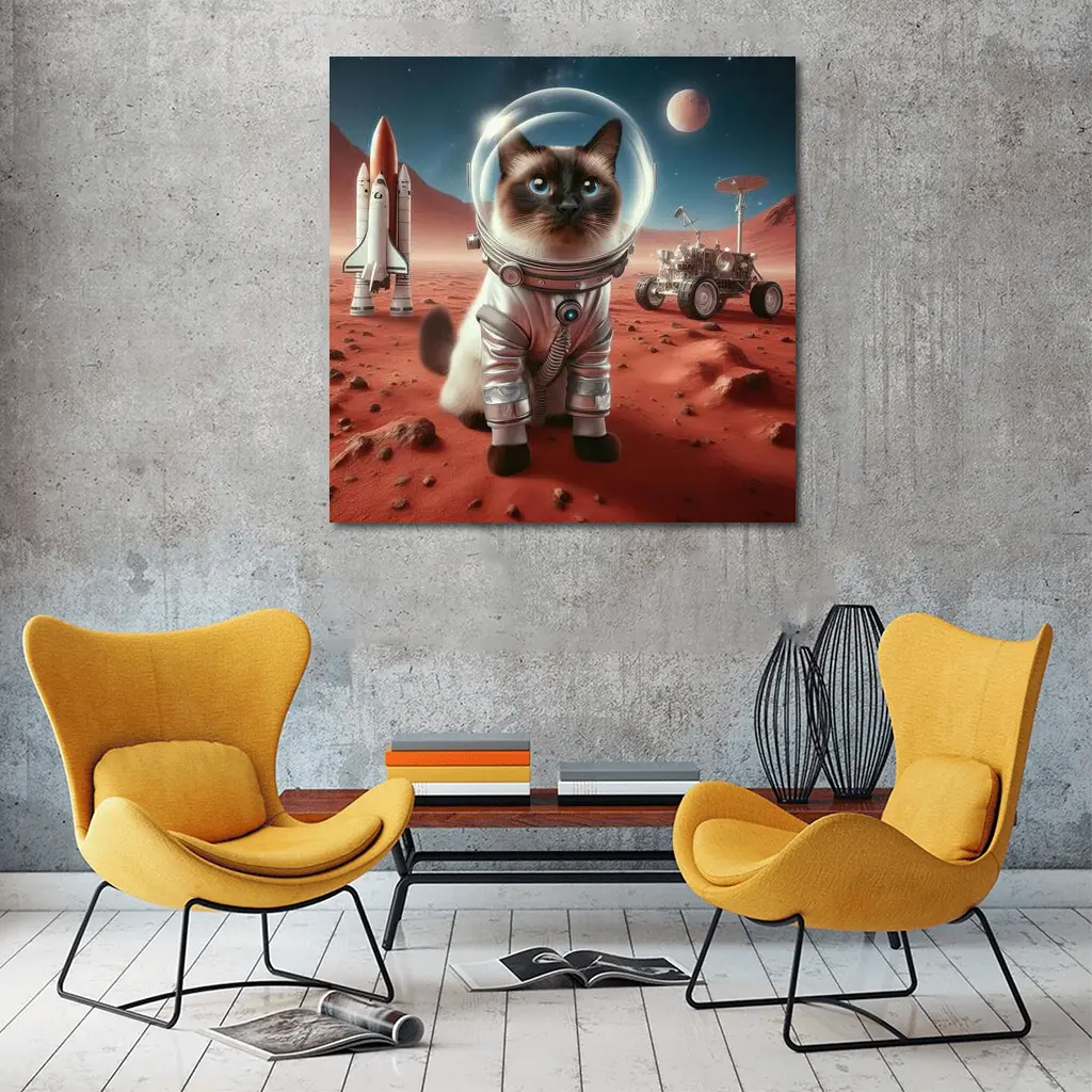 Siamese Cat Astronaut on Mars Surface – Wall Art