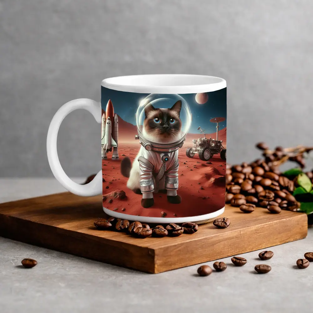 Siamese Cat Astronaut on Mars Surface – Mugs