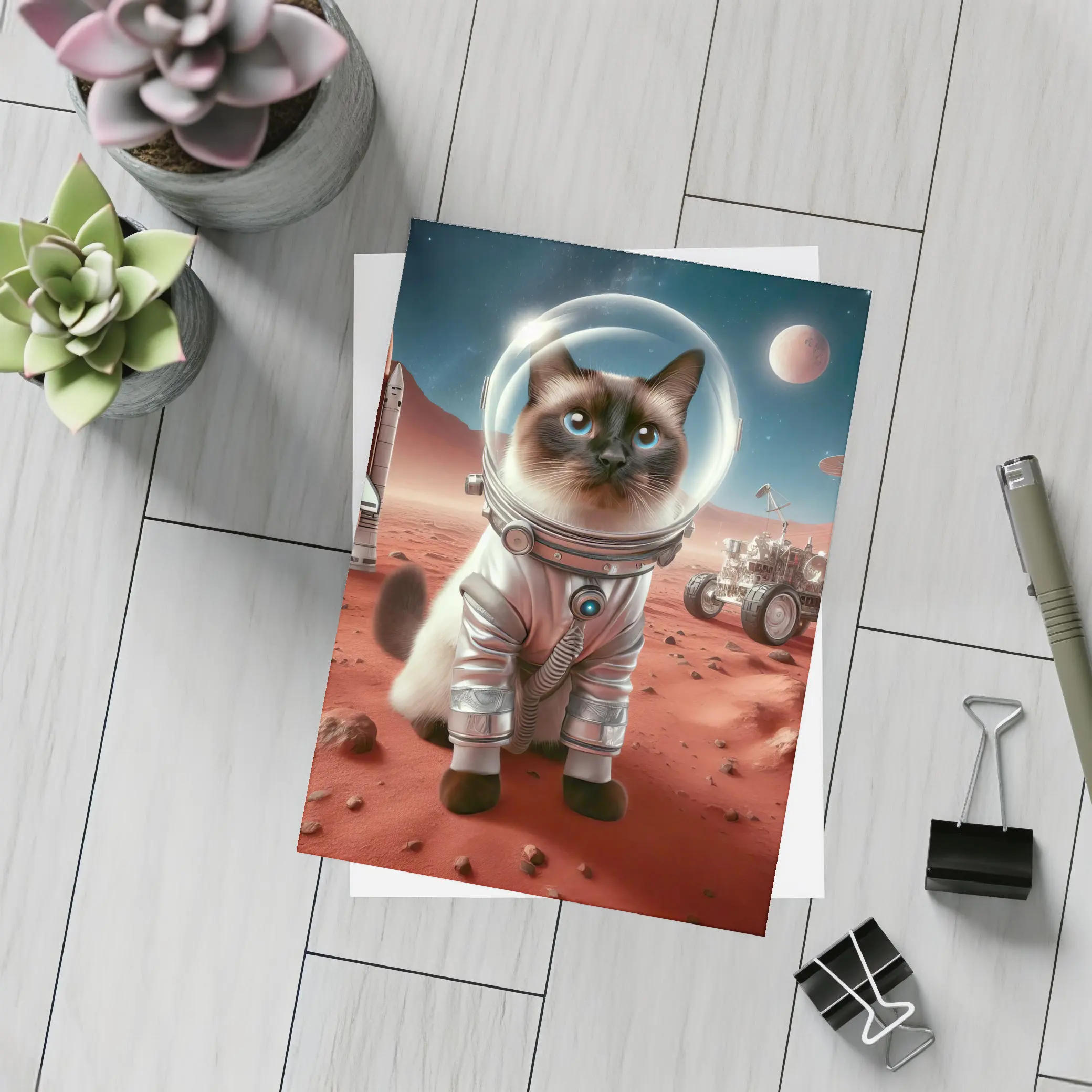 Siamese Cat Astronaut on Mars Surface – Postcards