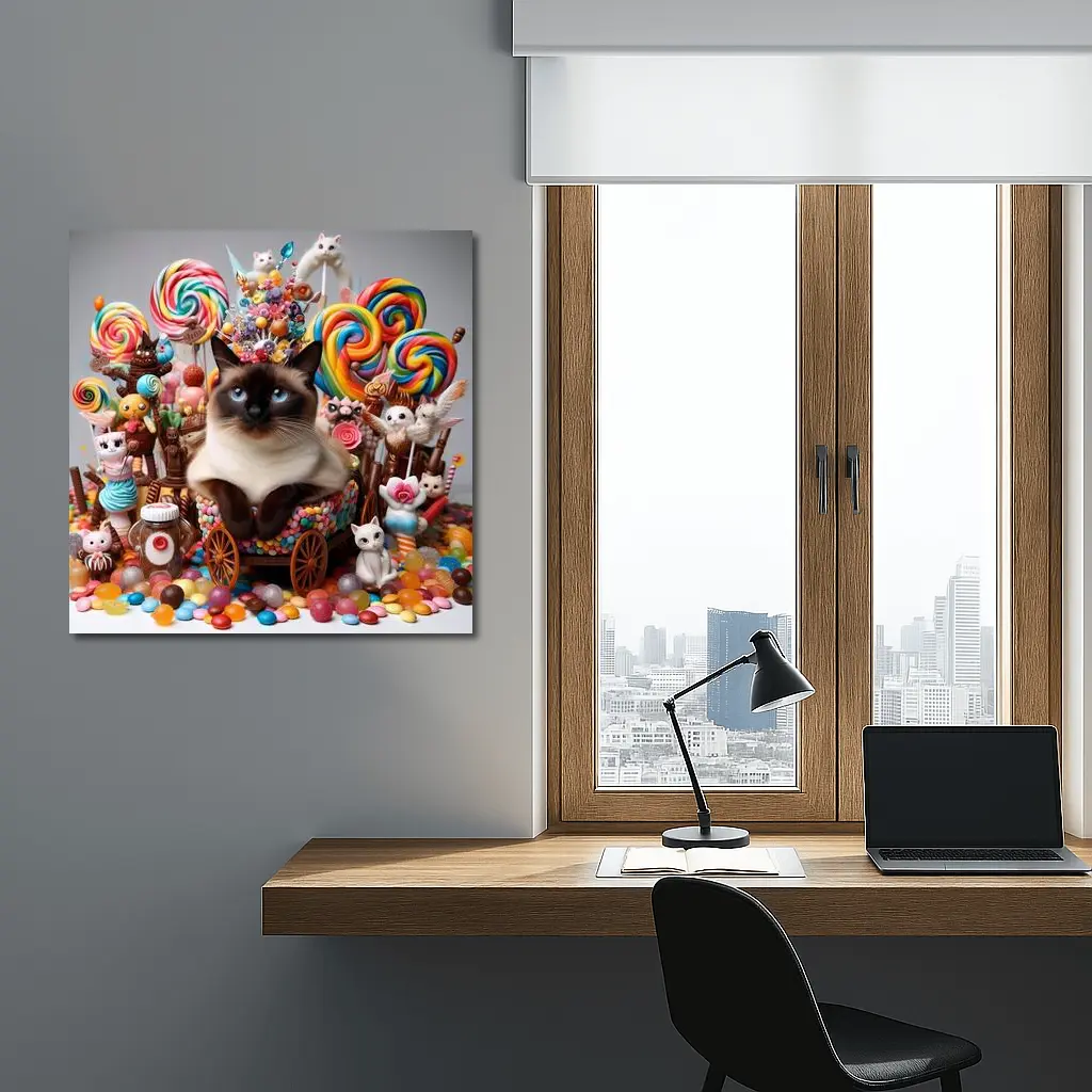 Siamese Cat Surrounded By Colorful Candy – Wall Art