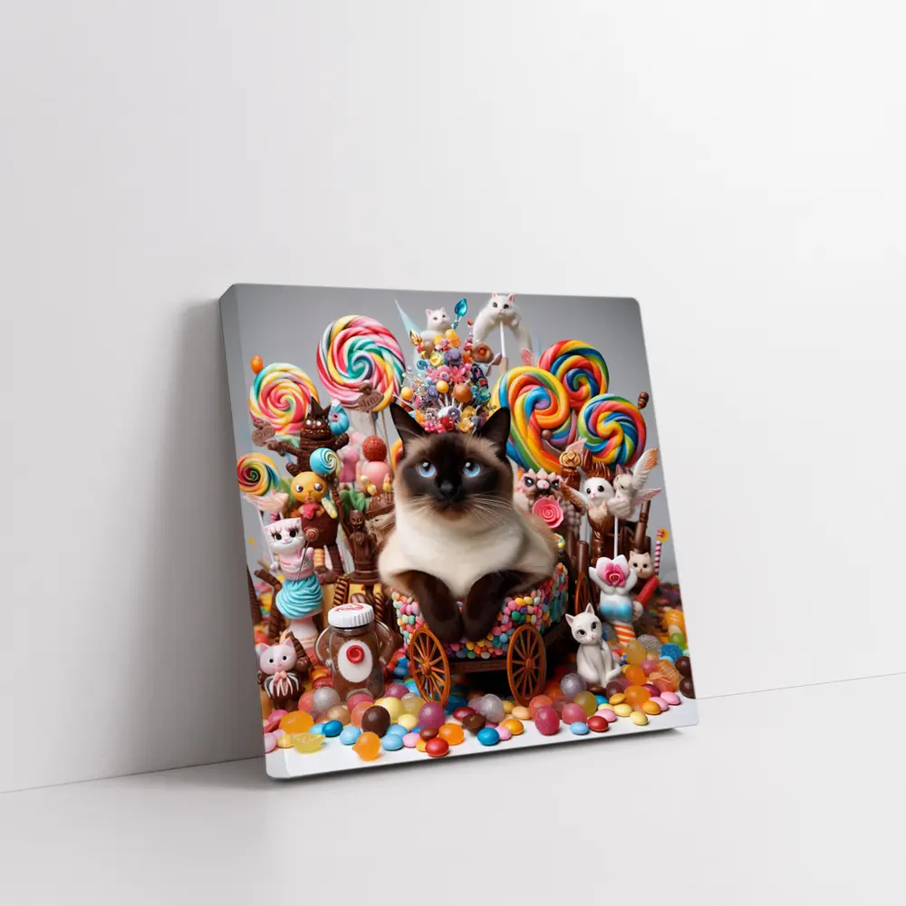 Siamese Cat Surrounded By Colorful Candy – Wall Art