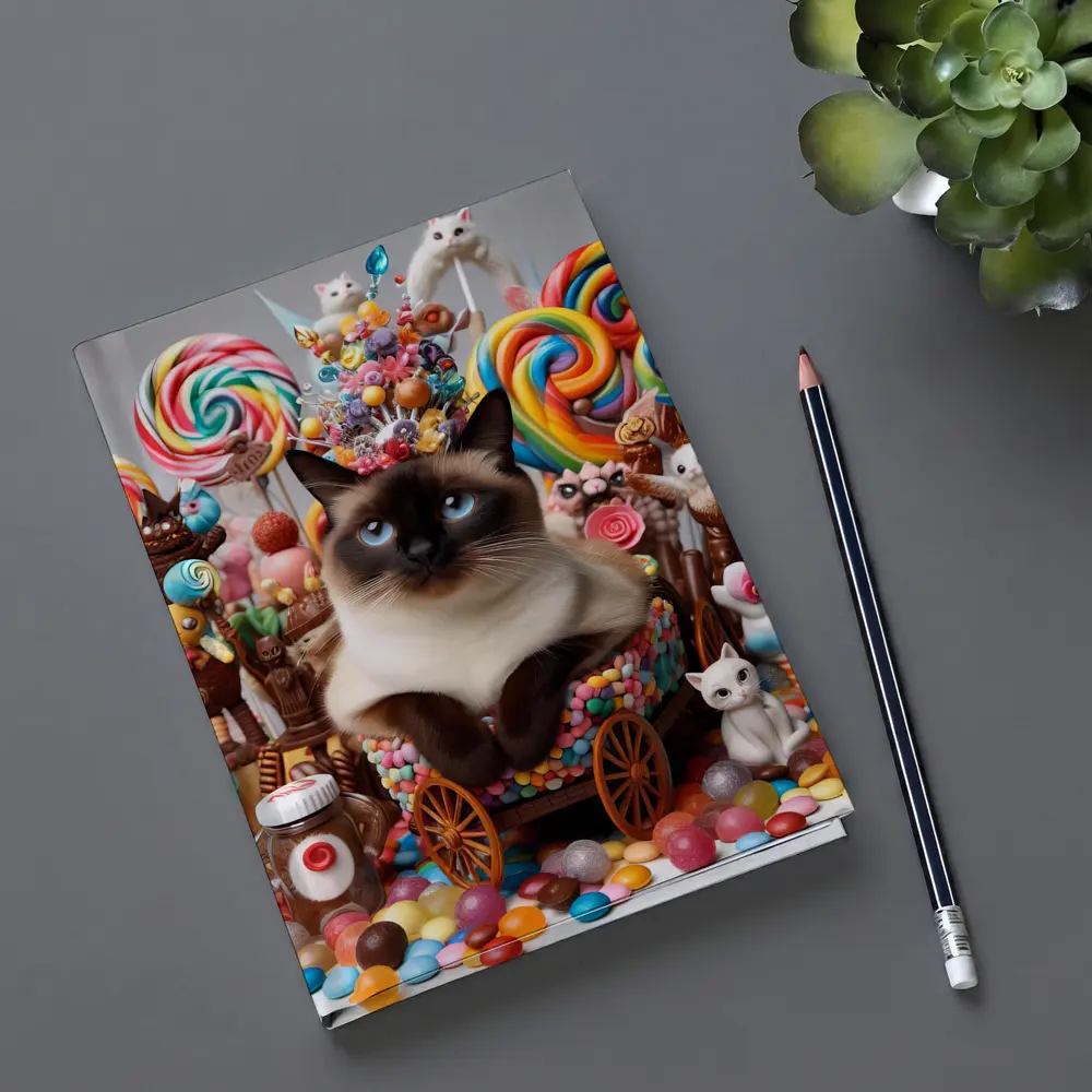 Siamese Cat Surrounded By Colorful Candy – Notebooks