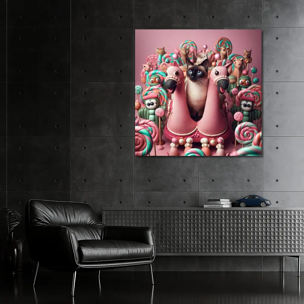 Siamese Cat Surrounded By Candy Lollipops – Wall Art